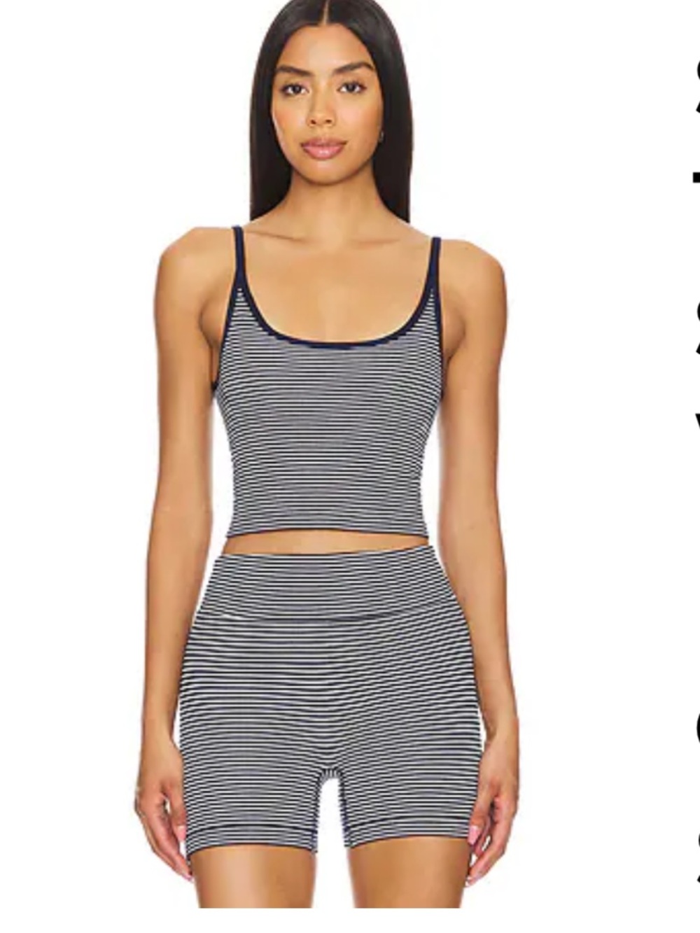Striped Scoop Neck Crop Tank and High-Waist Shorts Sleep Set - Navy/White